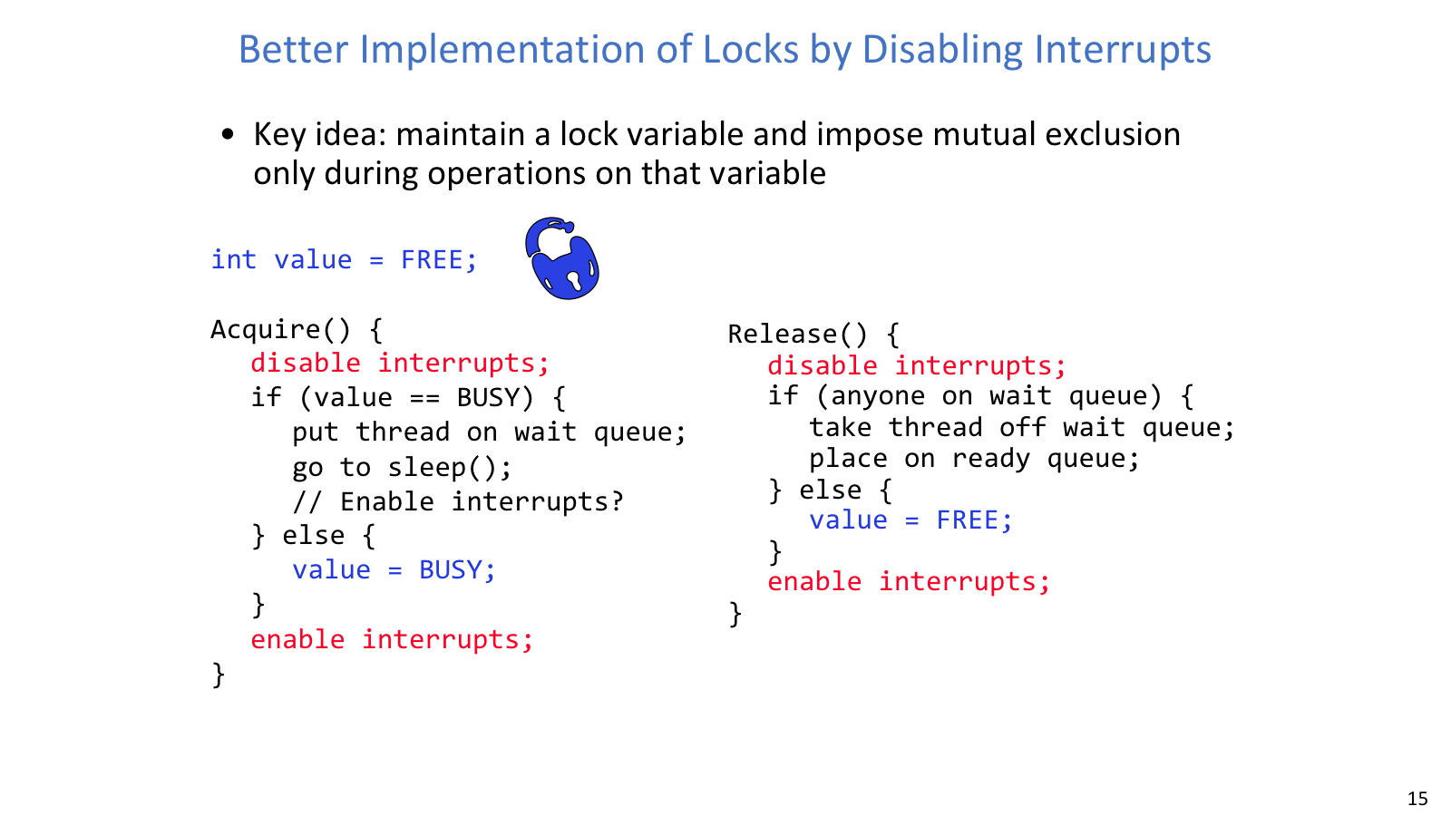 Disable interrupts lock
