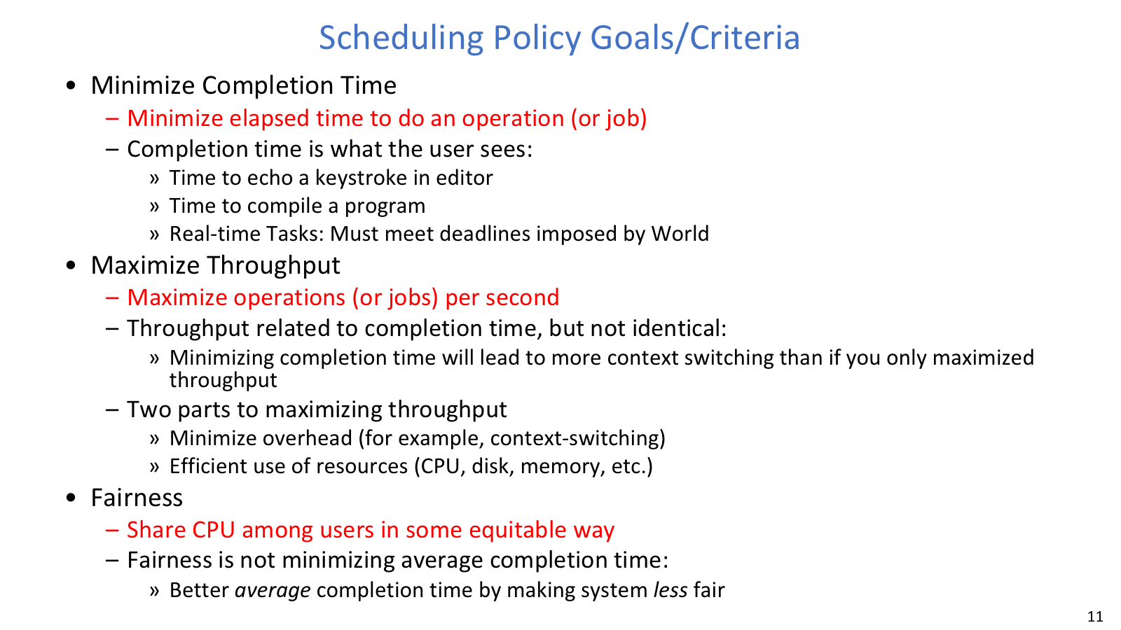 Scheduling goals