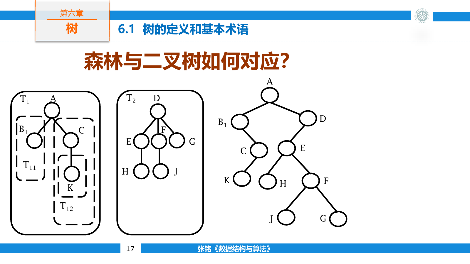 森林与左孩子右兄弟二叉树的对应关系