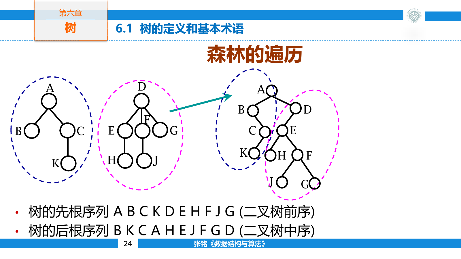 森林的先根遍历与转换后二叉树前序遍历的对应关系