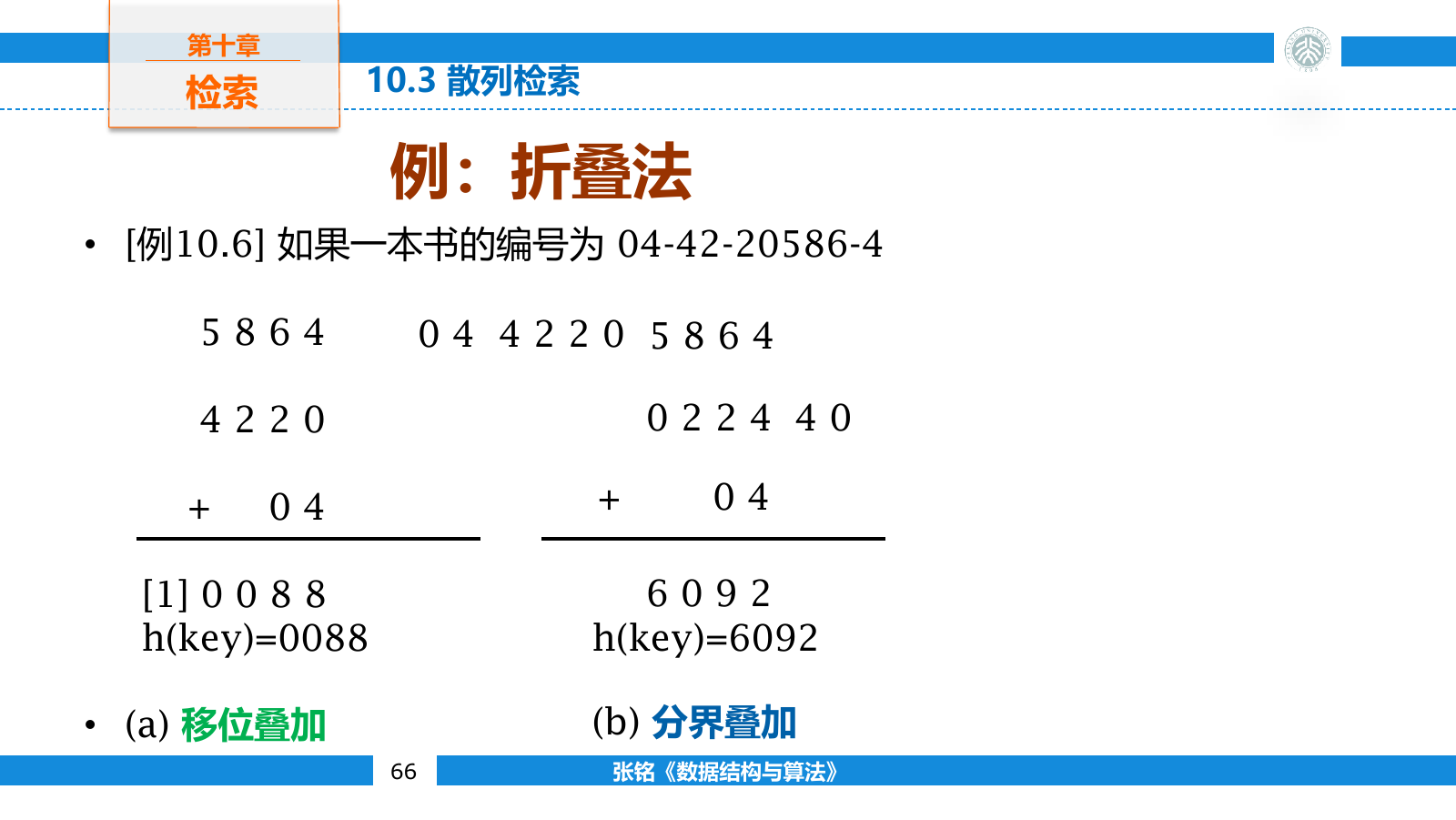折叠法通过移位叠加或分界叠加合并关键码分段
